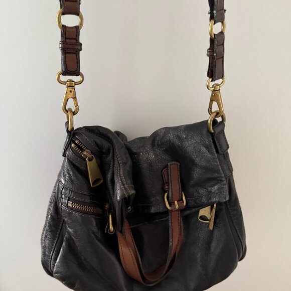 FOSSIL Tote Explorer Black Leather Crossbody Handbag - Picture 2 of 12